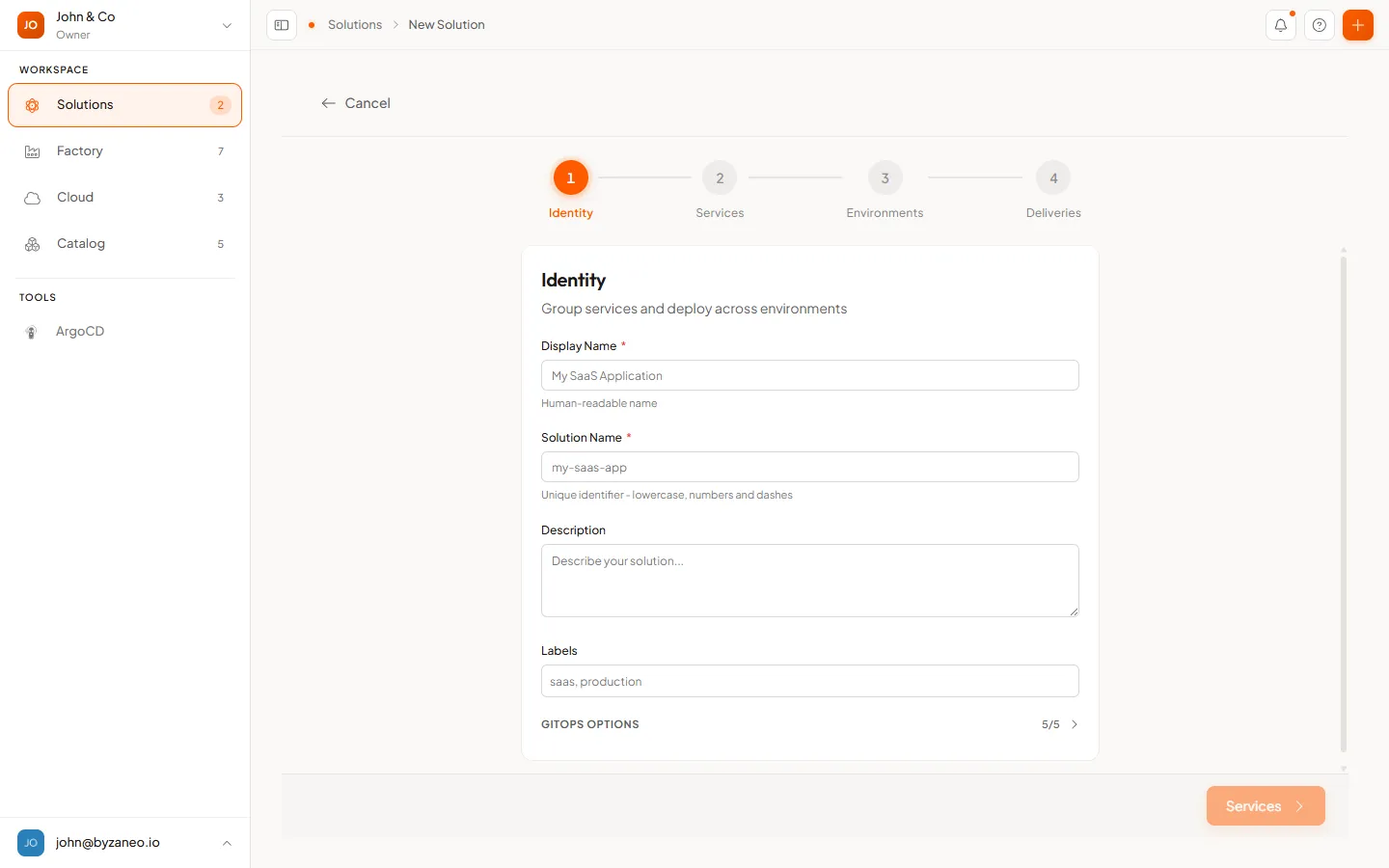 The New Solution wizard with its four steps